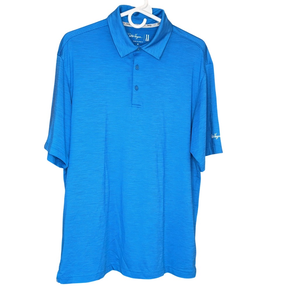 Walter Hagen Polo Shirt Mens Medium Blue Excellent 11 Majors Micro Stripe Golf